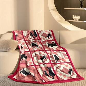 1 st flanellpläd med lapptäcke och kattmönster, mjuk och hudvänlig filt för soffan, mångsidig för tupplur, överdrag