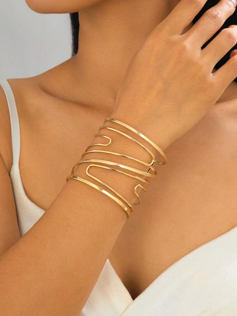 1pc Creative Oversized Gold Multilayer Criss-Cross Line Design Bracelet For Women - Yellow Gold - View 1