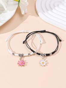 2pcs/Set New Minimalist Cross, Flower, Dog Paw, Cherry, Apple, Starfish, Shell Braided Bracelet, Couples & Friendship - Multicolor - View 8