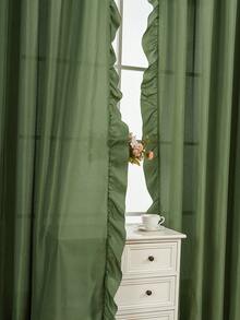 1pc Plain Voile Ruffle Edge Curtain, Nordic Luxury Solid Semi-Sheer Lightweight Soft Ruffle Edge Curtain, Suitable For Living Room, Bedroom, Party, Holiday, Home Decor - Green - View 6
