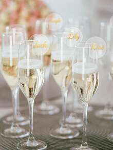 30个亚克力饮料标签，透明空白心形和圆形酒杯标记，可重复使用的DIY香槟杯圆盘，适用于派对、婚礼、新娘送礼会，饮料标签标记，饮品识别标签，香槟圆盘标记 - 彩色 - 查看 1