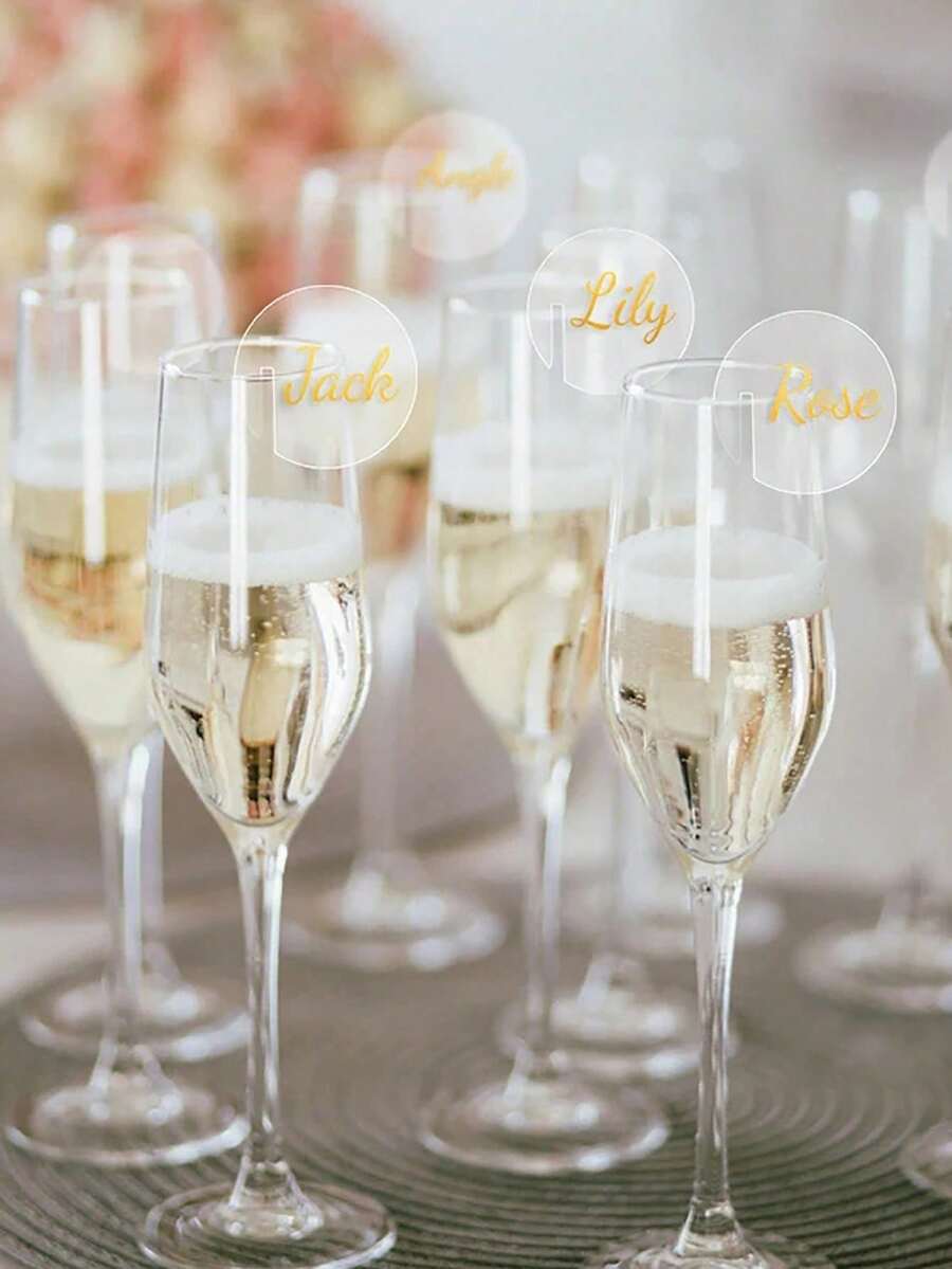 30个亚克力饮料标签，透明空白心形和圆形酒杯标记，可重复使用的DIY香槟杯圆盘，适用于派对、婚礼、新娘送礼会，饮料标签标记，饮品识别标签，香槟圆盘标记 - 彩色 - 查看 1