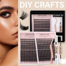 Cluster Lashes Individual Lashes Wide Stem 156 PCS D Curl 8-16mm Length DIY Eyelash Extension Individual Soft False For Personal Use At Home - 黑色 - 查看 10