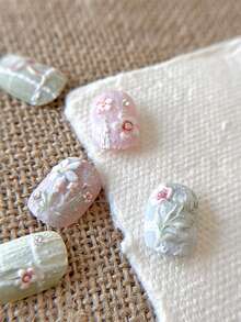 1pc Colorful Flower Nail Art Sticker, 3D Embossed Cartoon Garden Series Nail Decals