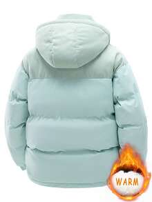 男士夹克，撞色可拆卸帽夹克，时尚休闲宽松运动服，带大口袋，冬季款 - 淺藍色 - 查看 3