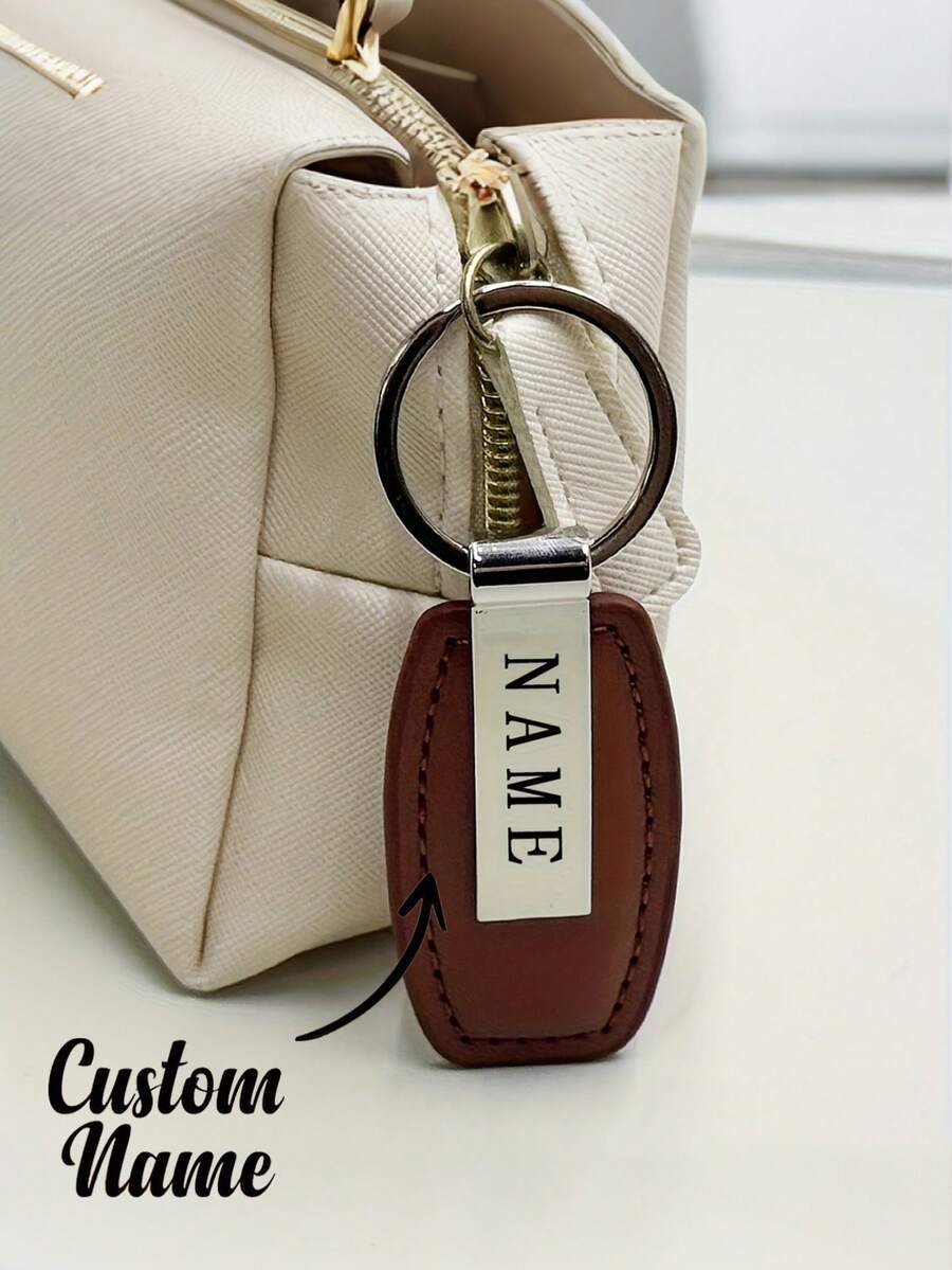 Fashionable Metal And PU Leather Keychain, Customizable Logo And Name, In-Stock Hardware Accessories, Suitable For Car, Motorcycle Key Rings, Clips, Pendants, Gifts