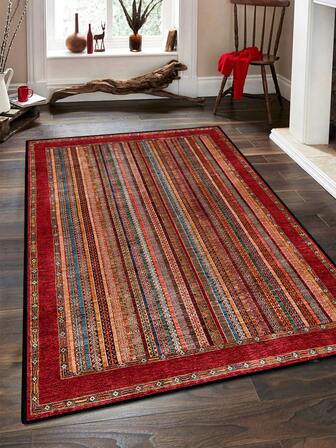 1 pieza Alfombra estilo bohemio vintage roja, de fibra de poliéster lavable a máquina, sin desprendimiento y de fácil cuidado para decoración del hogar, adecuada para sala de estar, sofá, dormitorio, escritorio de oficina, comedor, cocina, mesita de noche, entrada, camping al aire libre, decoración de habitación