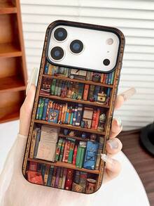 1PC Retro Magic Bookshelf Pattern Phone Case, Personalized Street Photography Wind Anti Drop Case Pattern, Simple Large Hole 1.6 Thick Large Hole Phone Case For Better Protection Of The Phone, With Anti Drop And Impact Resistance, Compatible With Apple 11/11 Pro/11ProMax,12/12Pro/12ProMax,13/13Pro/13ProMax,14/14Pro/14Plus/14ProMax,15/15Pro/15Plus/15ProMax,16//16Plus/16ProMax,17/17Pro/17Air/17ProMax,7/8/7Plus/8Plus,X/XS/XR/XSMax - Black - View 21