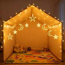 1 Piece Of Starry Moon Curtain Light, Holiday LED Window String Light -3.5m/137.8inch, 8-Mode USB Power Supply, Warm And Colorful, Suitable For New Year's, Festival Celebrations, Parties And Dinners. Gift Creativity, Including Star And Moon Design, Including New Moon And Stars - Suitable For Bedroom Decoration, Party Embellishment Or Gifts - Always On Mode Autumn Lighting - 彩色 - 查看 6