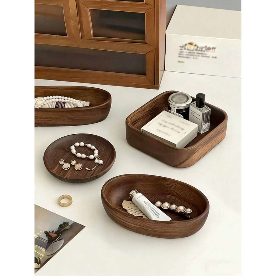 胡桃木水果盘，实木圆形沙拉碗，餐盘，碟子，家用水果盘，木托盘 - 棕色 - 查看 1