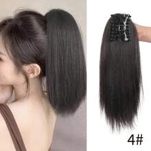 Yaki Claw Clip Hair Extensions Synthetic Kinky Straight Hair Extensions Ponytail Black Fluffy Thick Ponytails - Multicolor - View 12