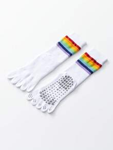 1 pereche șosete de yoga pentru femei, în culorile curcubeului, toamna, retro, Pilates, interior, anti-alunecare, profesionale, podea, șosete sport de agrement