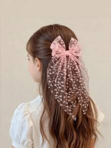 1pc Lace Bowknot Barrette, Sweet & Cute Princess Hair Clip, Wedding Season Headpiece, Lightweight Mesh Summer Gift Hair Accessory - Multicolor - View 6