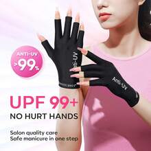 Modelones Guantes UV sin Dedos con Tejido UPF para Manicura de Gel y Lámparas de U?as - gris claro púrpura - Ver 2
