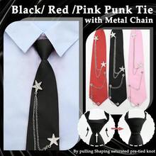- Corbata negra para mujeres y nias, corbata punk con accesorios de cadena, corbata ajustable preatada para camisa escolar - negro, (Estrella: Negra) - Ver 5