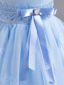 Girls' Embroidered Trailing Tulle Princess Dress, Cute Little Girl Party Dress, Suitable For Wedding, Birthday, Recital, Piano Performance, Evening Gown - Baby Blue - View 8