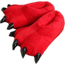 Unisex Paw Claw Slippers Funny Animal Plush Costume Shoes Plush Fuzzy Warm Home House Shoes Slipper Indoor - 小號 + 紅色 - 查看 1