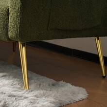Convertible Sherpa Sofa Bed With Adjustable Backrest, Gold Metal Legs And Side Pockets - Green + Foam + 2 Seat - View 7