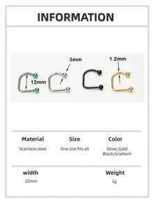 1-3件美杜莎唇环，男女通用，不锈钢材质，低致敏性；18K镀金U形球耳骨耳环，适合少女，朋克风穿刺饰品套装