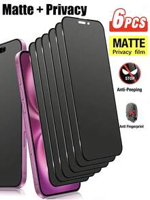 BOLLYMORE 6片装磨砂隐私屏幕保护膜，适用于 17 Pro Max [6.9英寸]，防窥隐私配件，防眩光防指纹，兼容手机壳，易于安装，无气泡，触感顺滑，适用于 17 Pro Max/17 Pro/17 Air/16/15/17e/13 Mini/12/11系列，日常、办公、居家必备屏幕保护膜，防窥、防水、防震、防刮。 - 6PCS-Ceramic - 查看 24