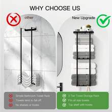 Bathroom Towel Storage Rack, 28 Inch Wall Mounted Bathroom Towel Rack With Rack, Can Accommodate 6 Large Towels, Roll Towel Wall Mounted Towel Rack, Black/White - Black - View 4