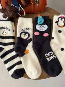 1/4 Pairs Cute Cartoon Kitten Heel Comfortable Mid-Calf Socks, New Autumn Collection Christmas Gift - Multicolor - View 13