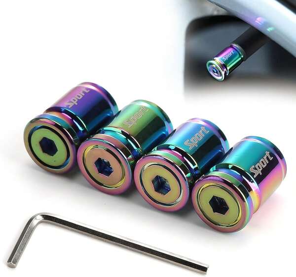 Owlbud Juego de 4 Tapones para Llantas Antirrobo Valvulas Llantas Universales Protección Ideal para Coche, Camioneta Motocicleta Bicicleta Cubre Válvulas de Aluminio De Color