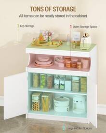 HEXCELEN Sideboard, Kitchen Cabinet With 2 Doors, Buffet Cabinet With Open Surface, Storage Furniture, Adjustable Shelves, Kitchen, Living Room, 40 X 80 X 85 Cm, White - 白色 - 查看 3