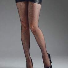 1pc Colorful Rhinestone Fishnet Stockings, Suitable For Wedding, Gala, Party Occasions - 常規款 - 查看 4