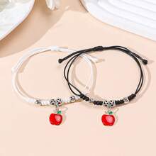 2pcs/Set New Minimalist Cross, Flower, Dog Paw, Cherry, Apple, Starfish, Shell Braided Bracelet, Couples & Friendship - Multicolor - View 22