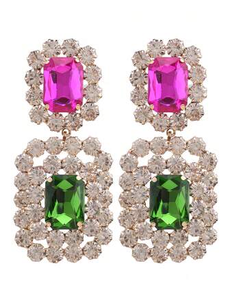 优雅水滴形女士耳钉，镶嵌绿色蛋白K9玻璃宝石，金色铜底座，完美搭配休闲装、婚礼、派对等场合，日常佩戴也十分合适 | 时尚夹式耳钉 | 玻璃宝石耳环，新颖耳环