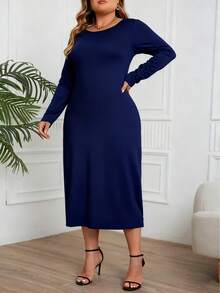 Elegant Solid Color Dress For Women, Suitable For Formal Occasions, Autumn Spring - Royal Blue - View 1