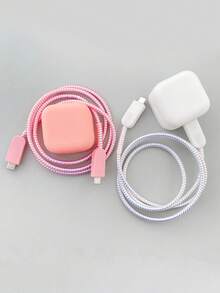 5pcs/Set Solid Color Silicone Charger Protector Covers, Compatible With IPhone 17/40W Cable, Anti-Bending, Pink/Black/White - Multicolor - View 3