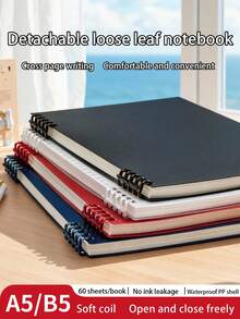1pc B5/A5 60 Sheets Removable Coil Notebook, Smooth Thick Non-Bleed Pages, Minimalist Design For Students - B5 - View 3