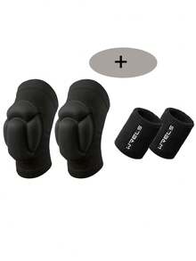 Conjunto de 1 par de joelheiras e munhequeiras macias e respiráveis, com estampa de casco de tartaruga. As joelheiras possuem proteção contra impactos, e o design de casco de tartaruga resiste eficazmente aos impactos, alivia a pressão e absorve choques, sendo ideal para esportes como vôlei, dança, futebol, ioga, basquete e patinação no gelo. - Preto - Ver 17