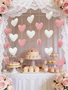 7件套/18件心形家居装饰窗帘，婚礼丝带，可爱时尚的卧室门帘，半透明窗帘，无需钻孔，适合家居房间装饰，最佳生日礼物，心形悬挂装饰，婚礼装饰，派对用品，情人节装饰 - 彩色 - 查看 6