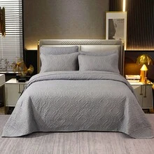 3pcs Modern Polyester Embossed Bedspread Set, [2 Pillow Shams, No Pillow Insert], Stain Resistant, Suitable For Living Room, Bedroom, Hotel - Grey - View 2