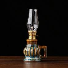1pc Vintage Decorative Oil Lamp, Ceramic Base, Handle Design, Outdoor Oil Lamp, Suitable For Home Decor, Outdoor Lighting, Holiday Gift
