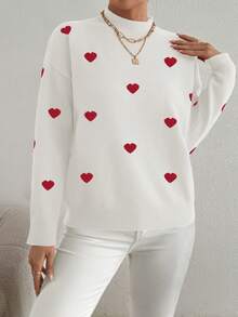 大码纯色立领针织毛衣 - 白色 - 查看 4