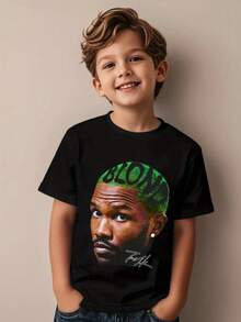 Boys Girls' Blonde Ocean Face Streetwear Vintage Style T-Shirt, Pure Cotton, Fashion , Breathable, Moisture Wicking, Casual Comfortable Top Streetwear Fashion Casual Summer Tee, Short Sleeve T-Shirt, The Best Gift For Boy Girl 3-13YMinimalist Style Sweatshirt ,Streetwear - 黑色 - 查看 13
