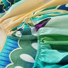 3件套彩色蝴蝶花卉印花床垫保护套，含床笠和2个枕套，活性印染，不褪色，不缩水，适用于卧室、客房、宿舍，柔软亲肤（1个床笠+2个随机颜色枕套）