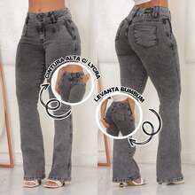 CHC Light Jeans Plain Bell Bottom Ballerina Flare High Waist With Lycra Long Women's Pants - 深灰色 - 查看 1