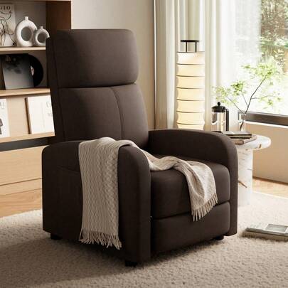 Recliner Chair For Adults, Lazy Recliner Ergonomic Adjustable Single Sofa Enhanced With Side Pocket, Tall Back, Wide Arms & Padded Seat, Home Theater Seating For Living Room