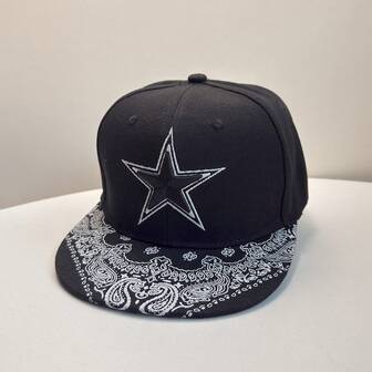 1 st. herr hiphop-hatt med platt brätte och stjärnbroderi, avslappnad basebollkeps för utomhussporter, streetdance, vår/sommar