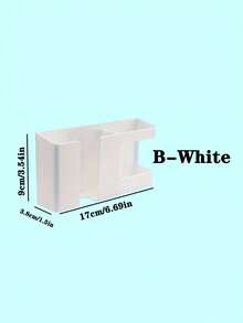 1pc Large Plastic Wall-Mounted Phone Stand/ Storage Box/ Remote Control Holder With Charging Port Bottom Wall Shelf - Large White - View 9