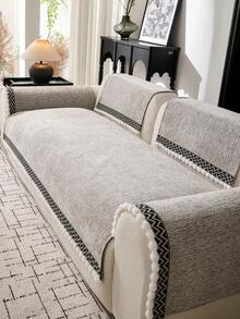 1pc Luxury Chenille Sofa Cushion Cover, Modern Minimalist Fashion Dust-Proof Anti-Slip Sofa Seat Pad, Washable, Suitable For Bedroom, Office, Living Room Combination, L-Shaped Sofa And 1/2/3/4 Seat Sofa, All Season - Beige - View 6