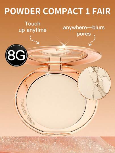  1盒Charlotte Tilbury 蜜粉饼，8克，浅色，哑光，持久，适合油性肌肤和日常使用