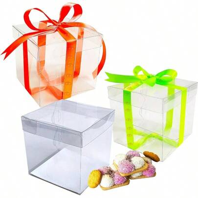 Boxtok Cajas - 25 Cajas Acetato Transparente 10x10x10 cms con Tapa Transparente armable, Caja Armable 10x10x10 cms para regalos, Recuerdos