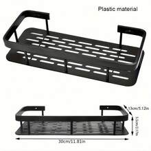 2 piezas/1 pieza Estantería de pared negra con 2 ganchos - Plástico resistente sin taladro, instalación con adhesivo/tornillo, estantería de almacenamiento para baño y cocina que ahorra espacio, sistema de estantería de almacenamiento para ducha, estantería de múltiples compartimentos para artículos de tocador, cosméticos, esenciales - Multicolor - Ver 3