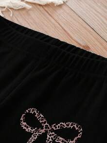 2件套女童豹纹蝴蝶结打底裤，儿童修身瑜伽裤，时尚七分裤，春秋新品 - 彩色 - 查看 6